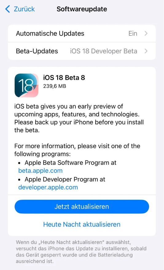 蓬江苹果手机维修分享苹果 iOS / iPadOS 18 开发者预览版 Beta 8 发布 